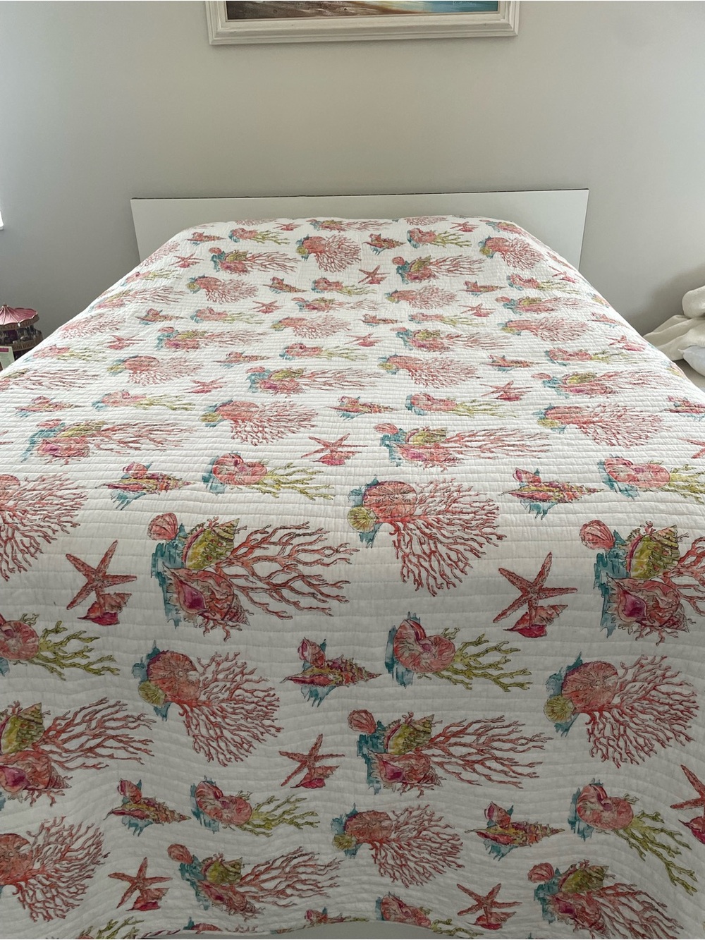Levtex King Quilted Quilt Sea Life Nautical White Multicolor 92x104